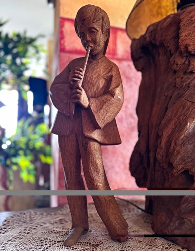 Holzfigur junge mit flöte - mit,