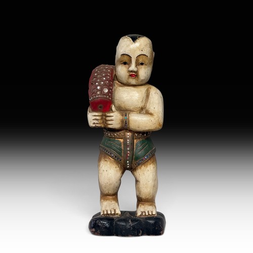 Holzfigur junge mit fisch - holzfigur,