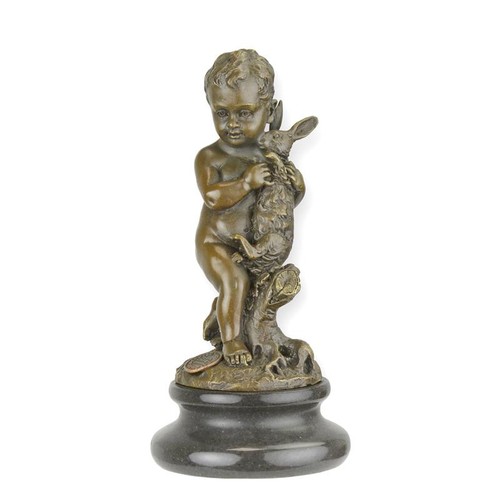 Bronzefigur junge mit hase - bronzefigur,